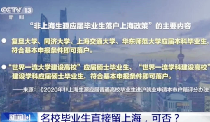 清华、北大、同济、复旦、上海交大、华东师大毕业生可以直接落户上海